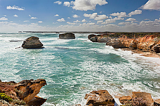湾,岛屿湾,海洋,道路,澳大利亚,坎贝尔港国家公园,岩石构造,堆积,十二使徒岩,海岸,许多,船,灾难