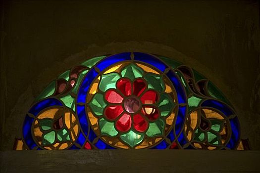 彩色玻璃窗,花,装饰,历史,中心,世界遗产,也门,中东