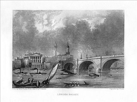 伦敦桥,伦敦,19世纪,艺术家,木头