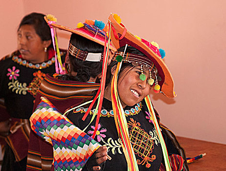 年轻,女孩,衣服,特色,服饰,人口,的的喀喀,湖,区域,玻利维亚,南美