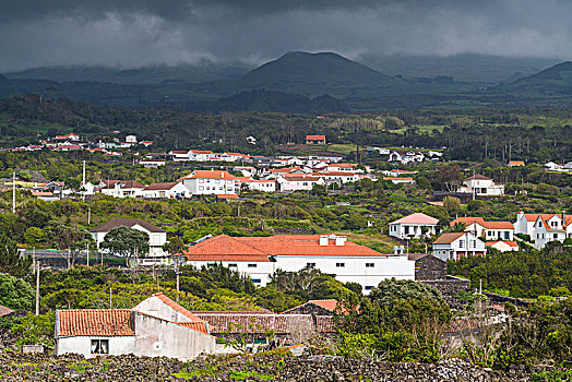 葡萄牙,亚速尔群岛,皮库岛,城镇景色,火山,葡萄园