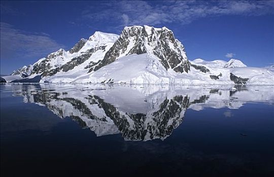 积雪,山,反射,海洋,南极