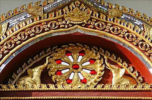 门,装饰,佛教寺庙,场所,清曼寺,清迈,泰国,亚洲