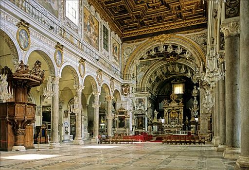 教堂中殿,圣坛,大教堂,圣马利亚,罗马,拉齐奥,意大利,欧洲