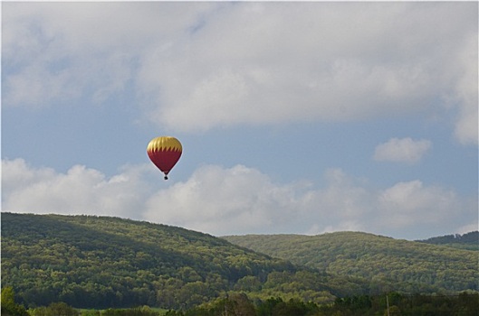 热气球,飞,高处,山,朦胧,早晨