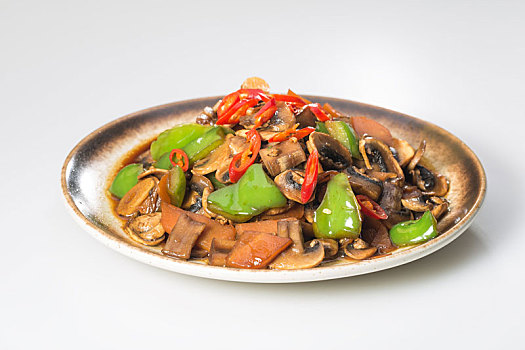 中式家常菜肴青椒炒白蘑菇