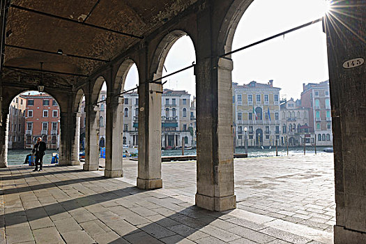 柱廊,靠近,运河,威尼斯,威尼托,意大利