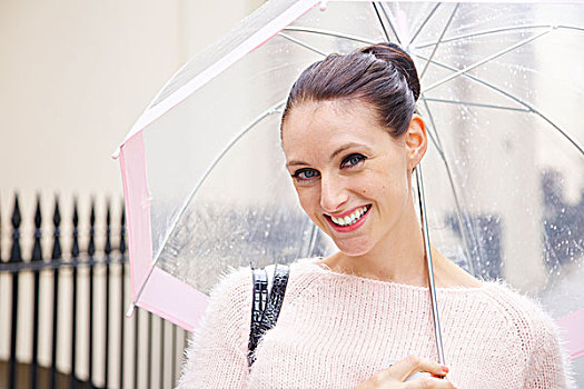 微笑,女人,拿着,伞,伦敦,街道