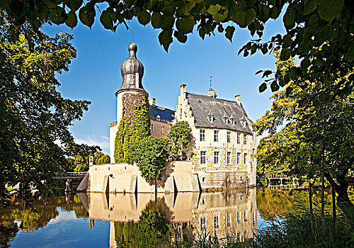 城堡,护城河,明斯特地区,北莱茵威斯特伐利亚,德国,欧洲