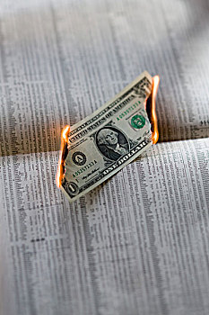 一个,美元,钞票,燃烧