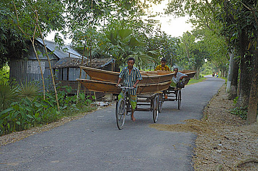 人力车,木质,船,乡村,道路,孟加拉,六月,2007年