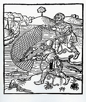渔民,网,木刻,16世纪