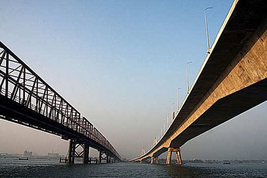 桥,上方,河,港口,城市,线缆,穿过,孟加拉,基金,科威特,阿拉伯,经济