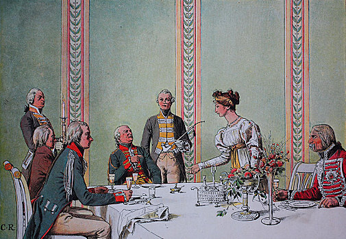 公爵夫人,皇后,普鲁士,桌子,历史,插画,德国,欧洲
