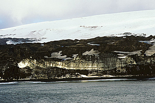 南极,欺骗岛,火山岩,火山灰,嵌入,冰河,雪