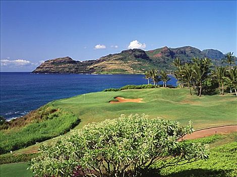 夏威夷,考艾岛,考艾礁湖,高尔夫球场,基乐球场,场地,靠近,海洋