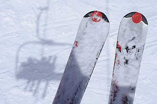 滑雪,影子,滑雪缆车