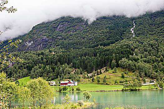 瀑布,建筑,挪威