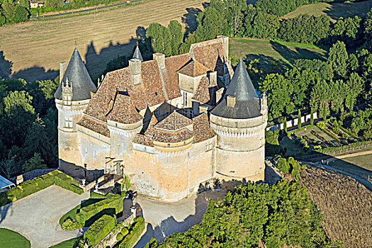 法国,阿基坦,佩里戈尔,城堡,中世纪,要塞,航拍