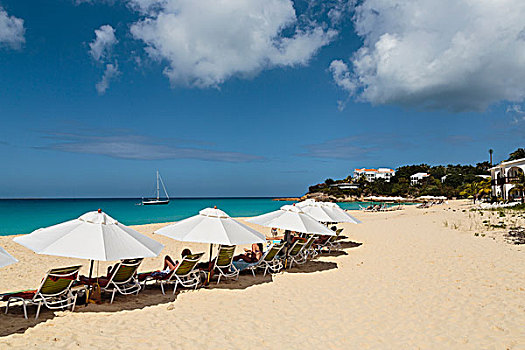 加勒比,安圭拉,旅游,放松,休闲椅,海滩