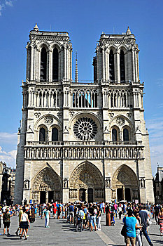 法国,巴黎,巴黎圣母院,大教堂,游人,广场,正面
