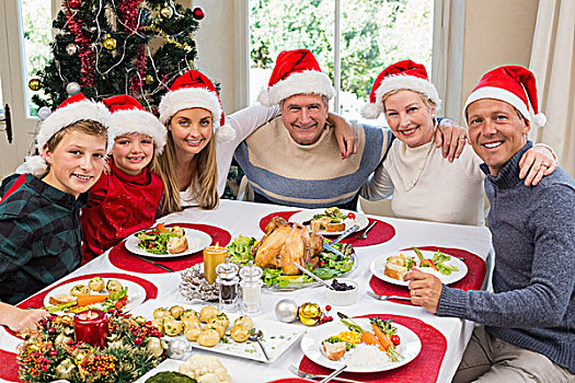 头像,微笑,家庭,坐,一起,圣诞晚餐