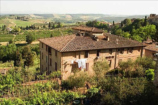 俯拍,建筑,圣吉米尼亚诺,锡耶纳省,托斯卡纳,意大利