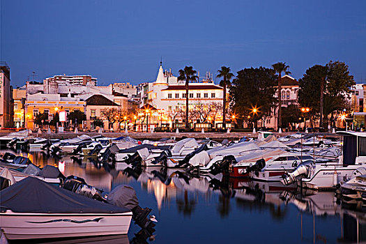 船,港口,反射,水,夜晚,法若,阿尔加维,葡萄牙