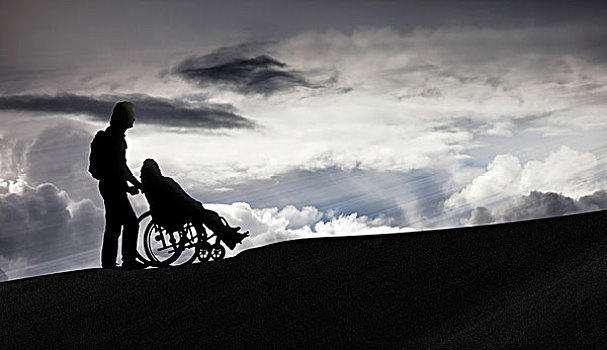 人,推,轮椅,照顾,老人