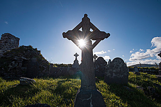凯尔特十字架,巴岭斯基里格海湾,小修道院,克俐环,凯瑞郡,爱尔兰,欧洲