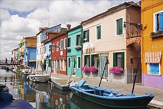 船,锚定,运河,布拉诺岛,威尼斯,意大利