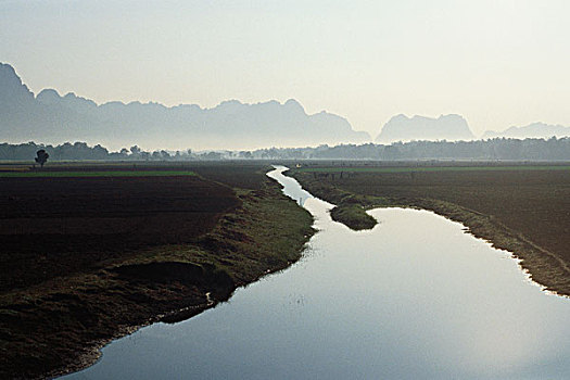 缅甸,风景,地点,灌溉,沟,山,背景