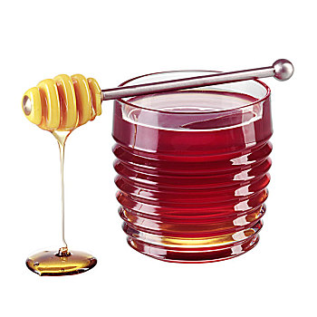 舀蜜器,休息,玻璃,滴下,蜂蜜