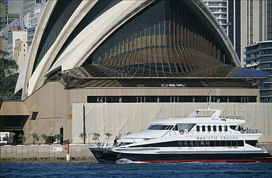 澳大利亚,新南威尔士,悉尼,乘客,渡轮,悉尼港,正面,悉尼歌剧院,一个,象征