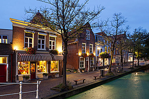 黃昏,运河,荷兰,欧洲