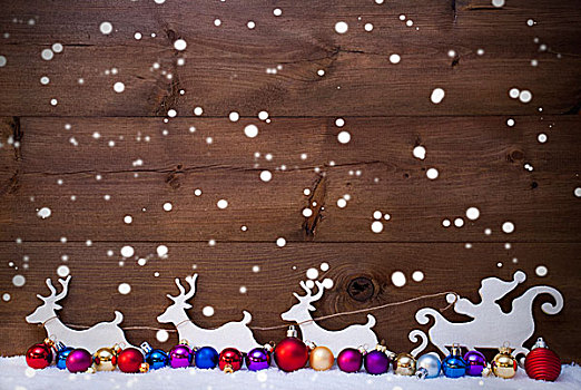 圣诞老人,雪撬,驯鹿,雪,圣诞节,彩球,雪花