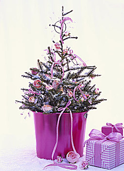 圣诞节,圣诞树,礼物,粉色