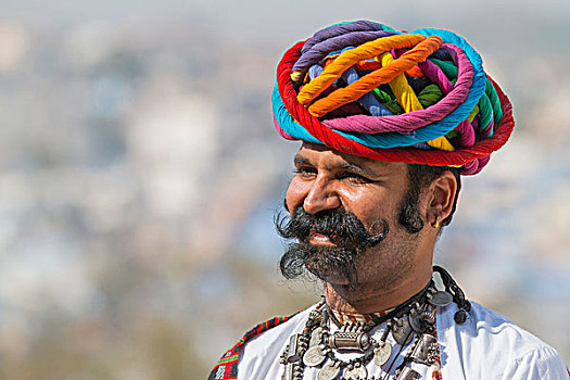 男人,胡须,缠头巾,拉贾斯坦邦,印度