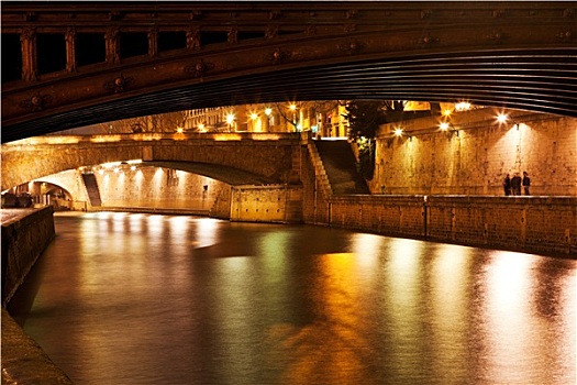 桥,塞纳河,夜晚,巴黎