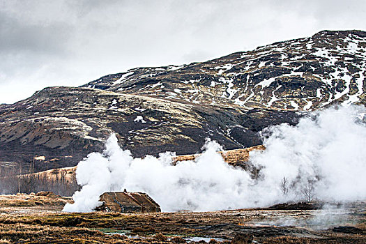 蒸汽,小屋,地热,活动,间歇泉,冰岛