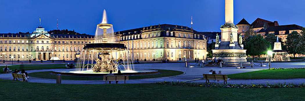 城堡,宫殿,夜晚,斯图加特,巴登符腾堡,德国,欧洲