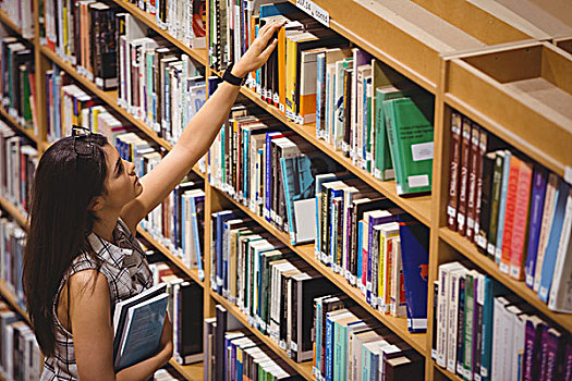 俯拍,女学生,书本,抬手,容器,图书馆