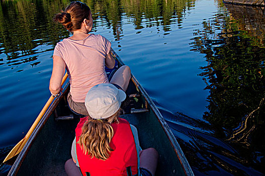 女人,划船,船,女儿,湖,木头,安大略省,加拿大