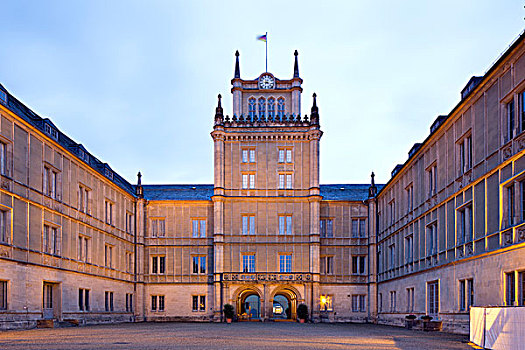 宫殿,院落,黄昏,上弗兰科尼亚,巴伐利亚,德国,欧洲