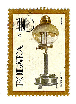 波兰,邮票,旧式,煤油灯