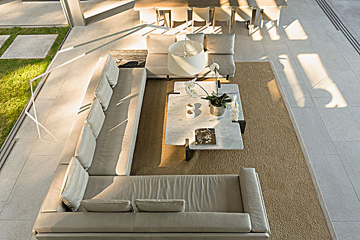 俯视图,组合沙发,现代,奢华,家,展示,室内,客厅