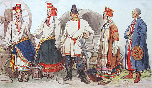 时尚,历史,衣服,服饰,俄罗斯,19世纪,插画,欧洲
