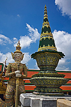 一个,两个,监护,魔鬼,入口,画廊,玉佛寺,曼谷,泰国