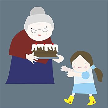 孙女,蛋糕,祖母