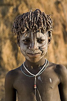 摩西族,男孩,山,国家公园,奥莫低谷,埃塞俄比亚